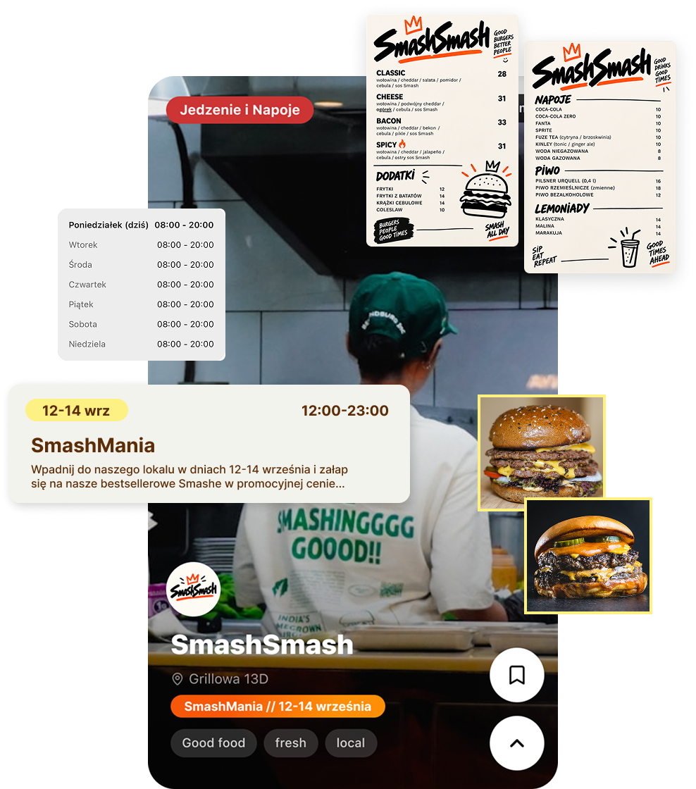 Wizytówka lokalu w aplikacji: zdjęcia, menu, godziny otwarcia i wydarzenie