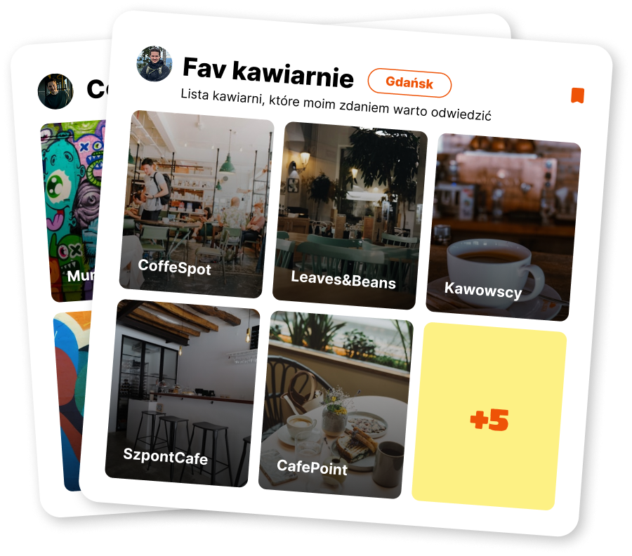 Lista miejsc „Fav kawiarnie” w aplikacji Spontaway